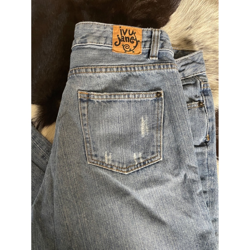 IVU Jane Jeans Y2K VTG Size 8 Light Wash Boot Cut Distressed Embellished Crosses - Picture 2 of 10